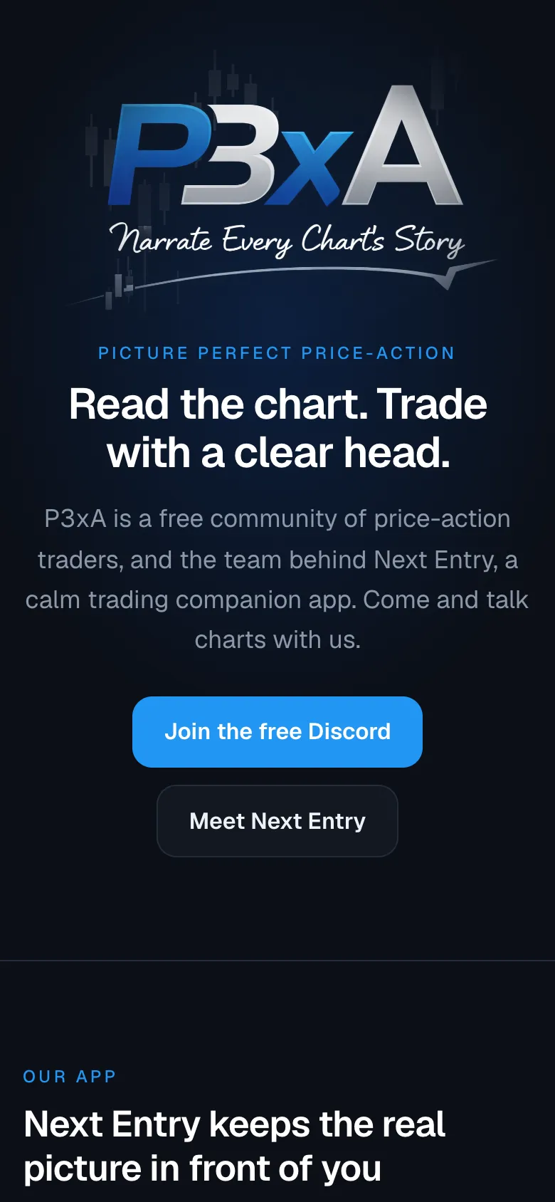 The P3xA homepage on a phone.
